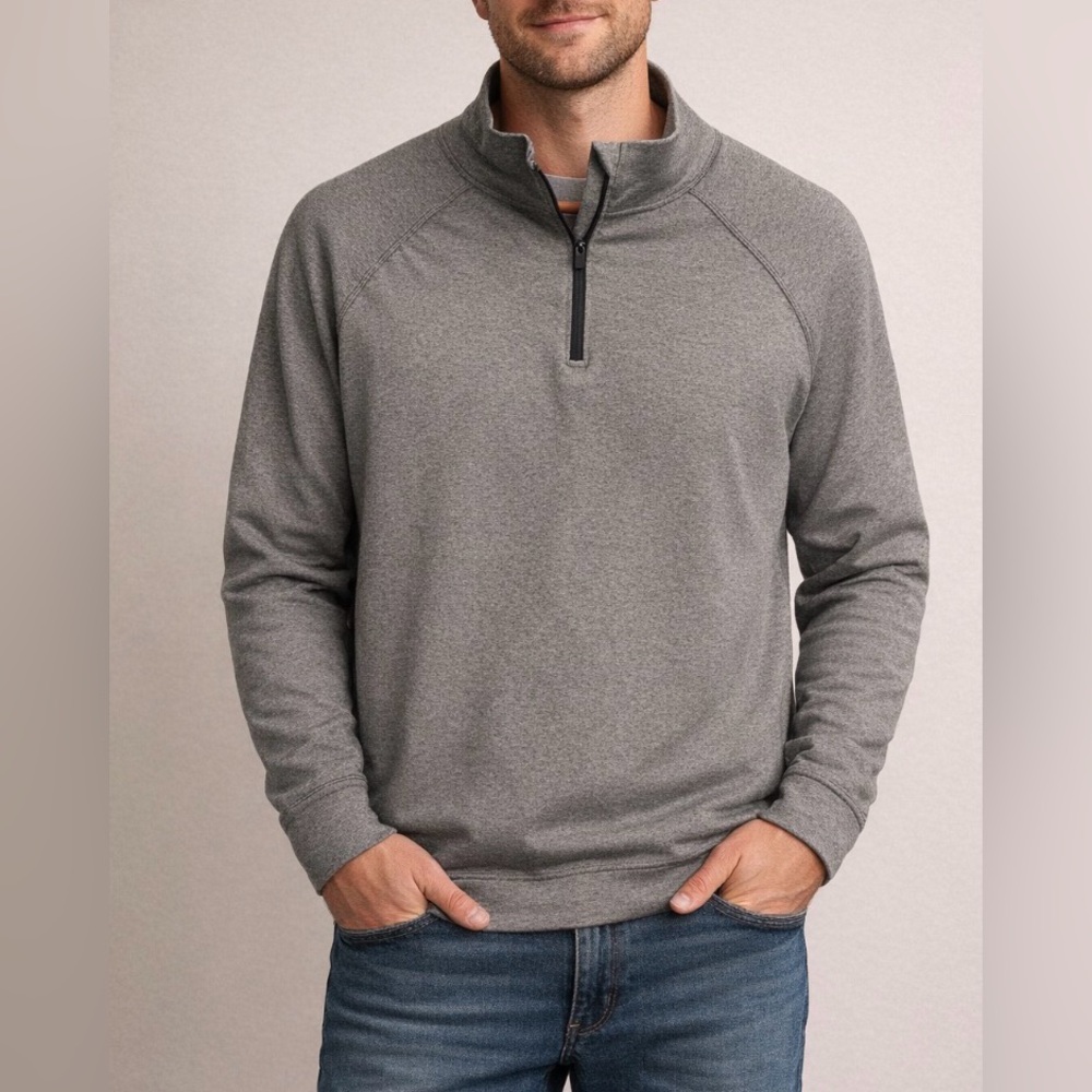 NWT FABLETICS MEN'S 1/4 ZIP VENTED SLIM FIT PULLOVER- GRAY- LARGE